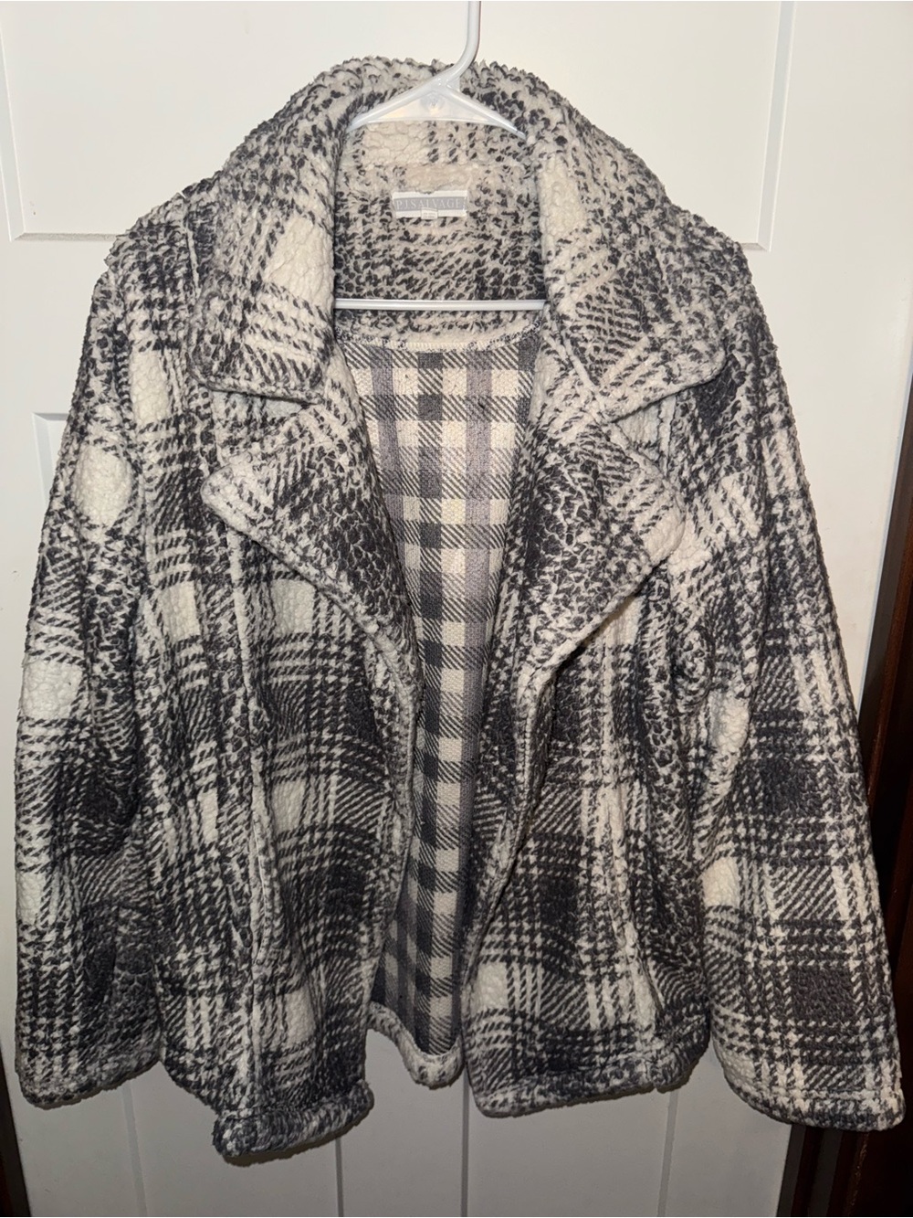 Plaid Sherpa Jacket in Black & White - Cozy Women's Coat